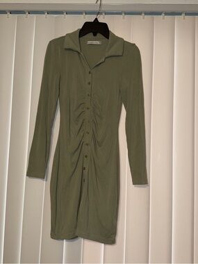 Abercrombie & Fitch Sage Green Ribbed Button-Down Long Sleeve Dress XXS petite